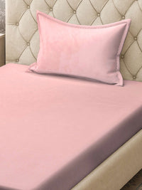 KLOTTHE Pink Cotton 300 TC Single Cadar Halus dengan Sarung Bantal-89 x 59 inci