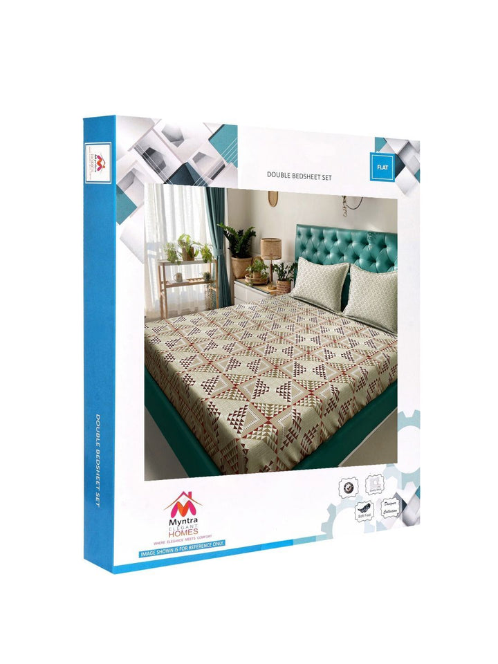 Myntra Elegant Homes Beige Geometric Cotton 400 TC King Bedsheet Set 2.50 m x 2.25 m