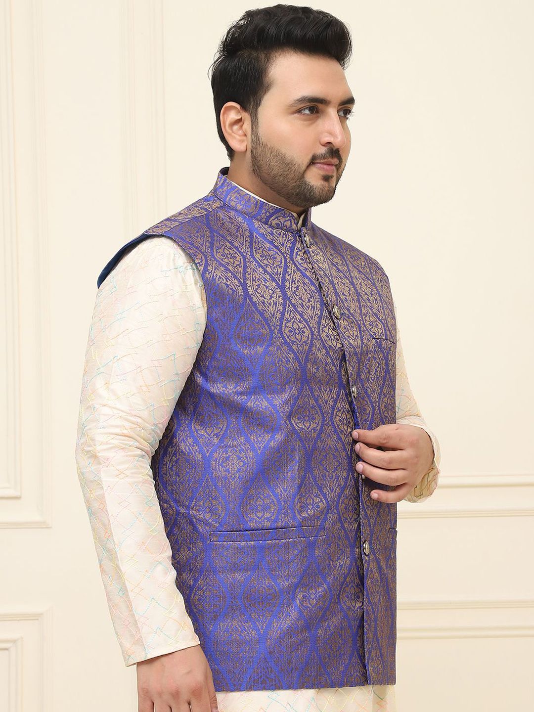 SOJANYA PLUS Men Printed Nehru Plus Size Jacket