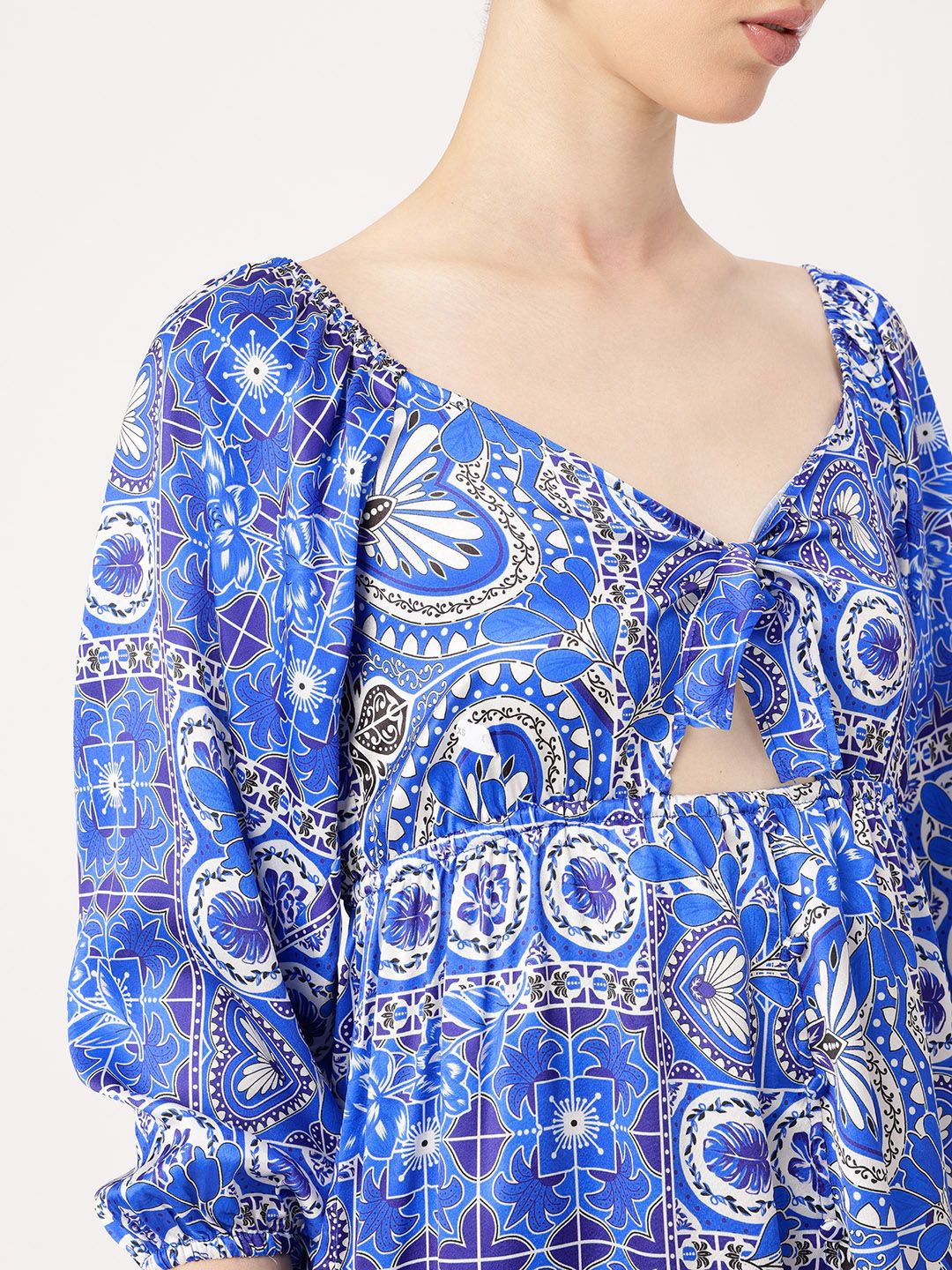 DressBerry Coachella Core Indie Printed Cut-Out Mini Dress