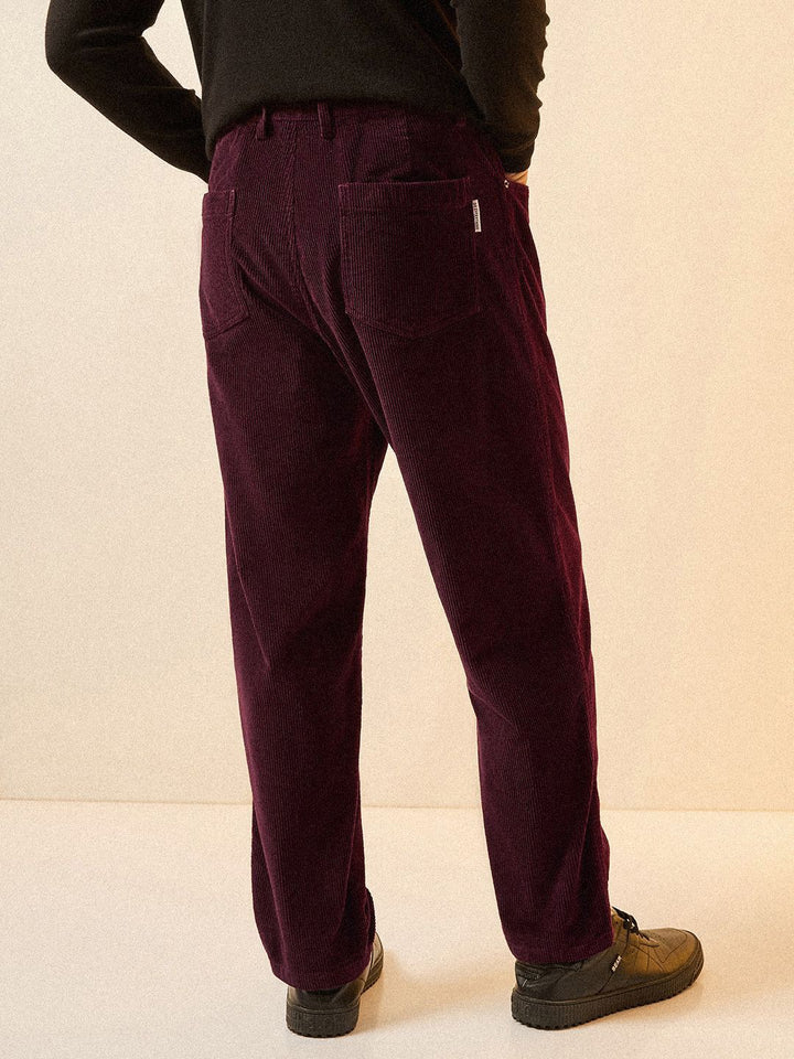 THE BEAR HOUSE Men Striped Loose Fit Corduroy Pleated Chinos Trousers