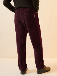 THE BEAR HOUSE Men Striped Loose Fit Corduroy Pleated Chinos Trousers