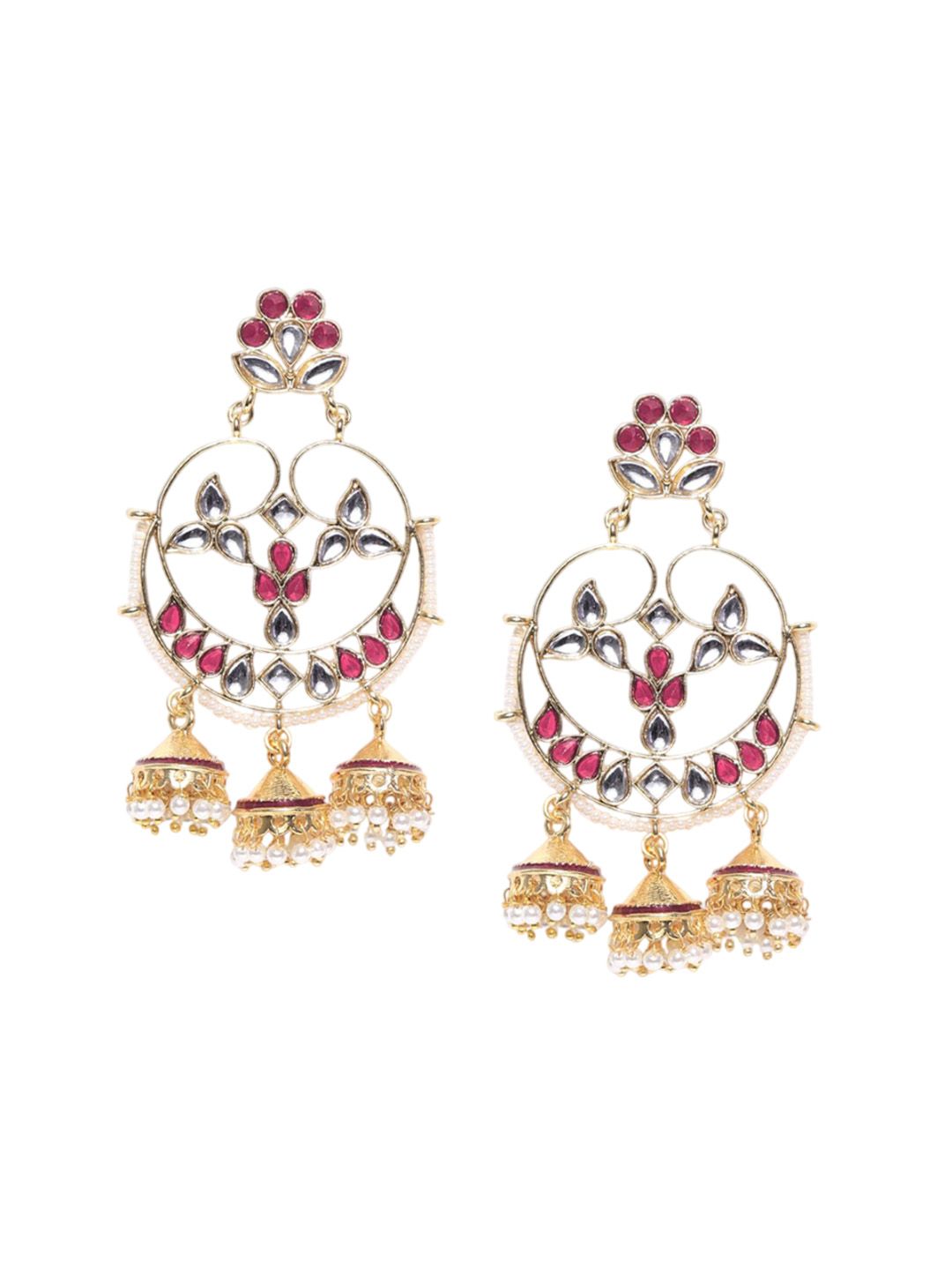 Anouk Gold-Plated Cubic Zirconia Studded Crescent Shaped Chandbalis