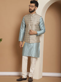 Kurta Sutera Jacquard Bersulam Anouk Dengan Jaket Churidar & Nehru