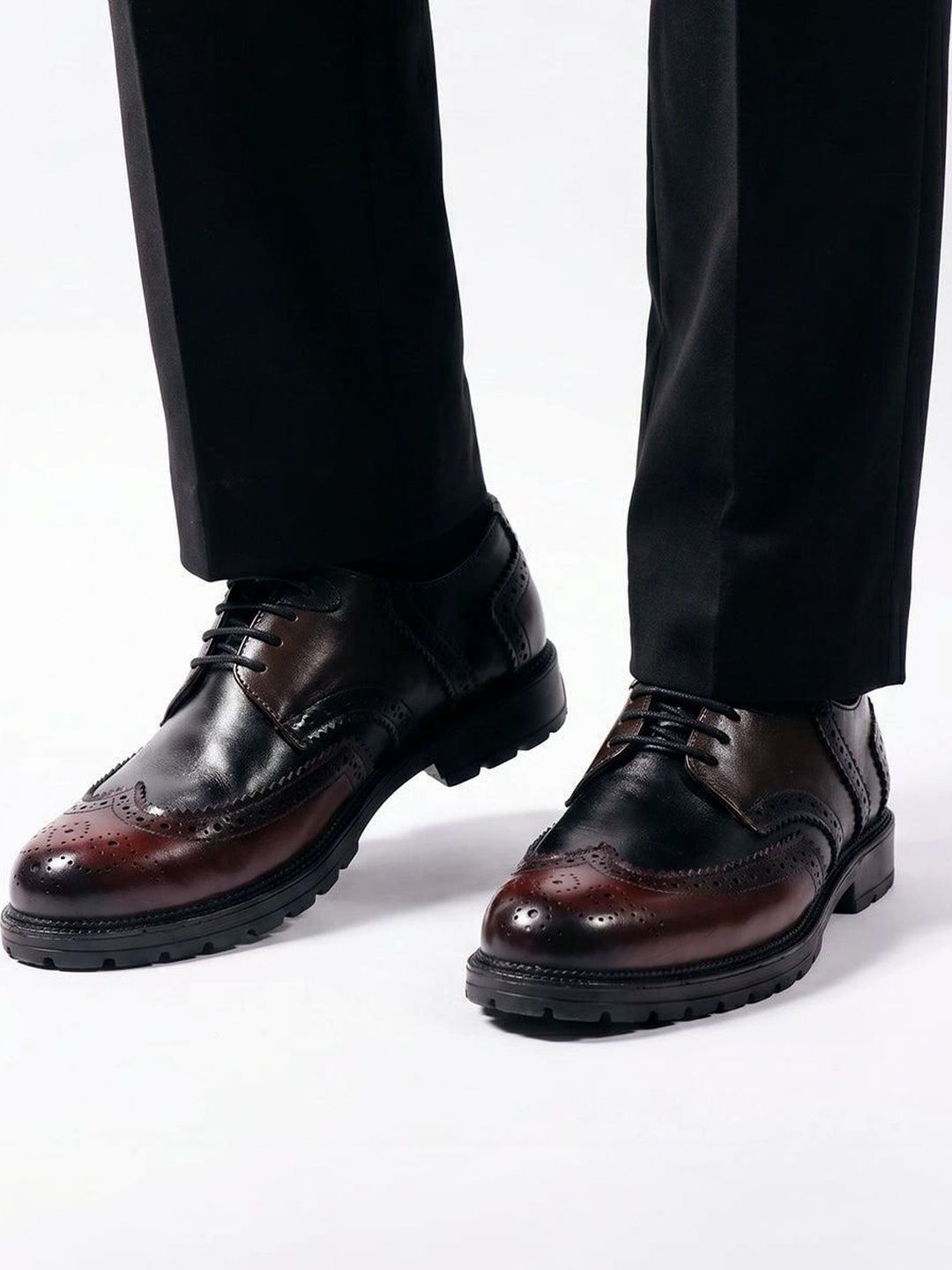 MONKSTORY Black & Brown Atelier 1900 Wingtip Tricolor Brogue Lace-Ups