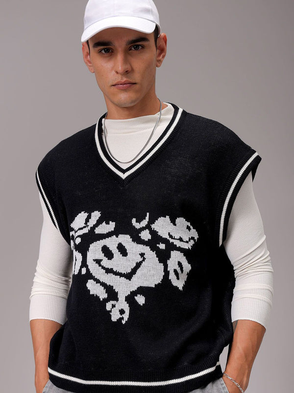 The Indian Garage Co Men Printed V-Neck Pullover Sweater