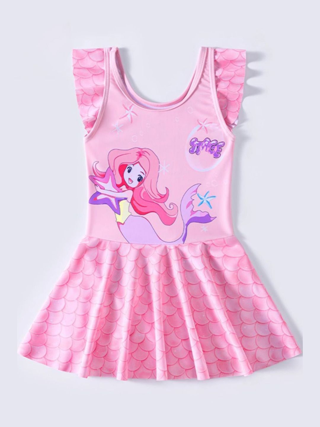 YK Girls Printed Round Neck Swim Dress