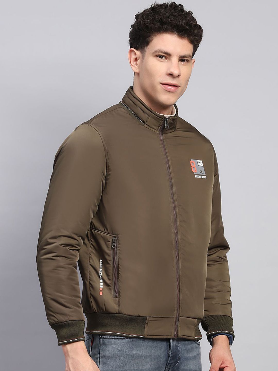 Monte Carlo Men Mock Collar Solid Casual Bomber Jacket
