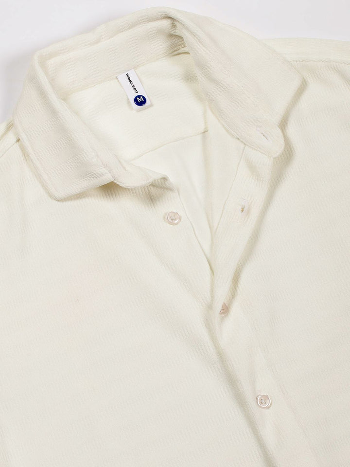 Thomas Scott Men Premium Spread Collar Horizontal Striped Casual Shirt