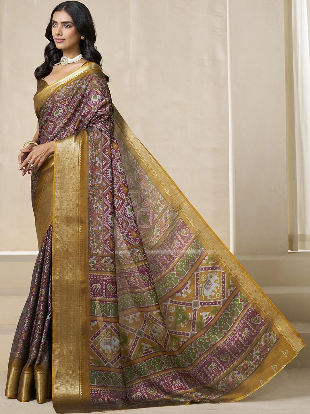 Kalini Motif Etnik Zari Silk Blend Patola Saree