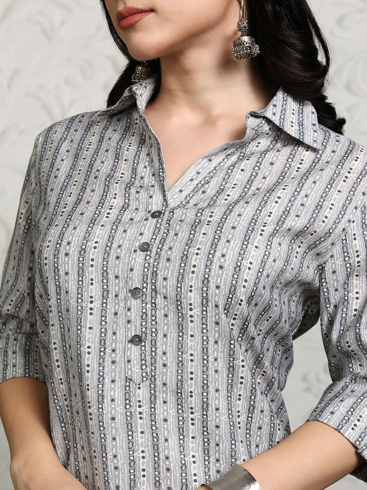 Vishudh Shirt Collar Striped Tunic With Trouser