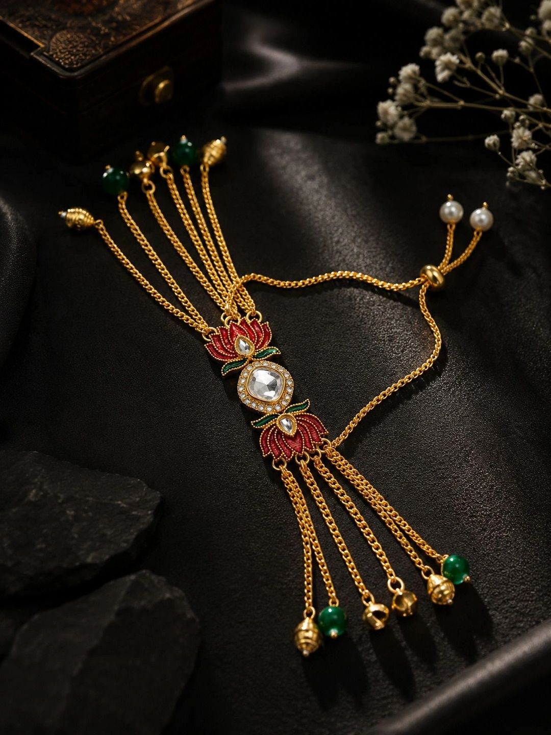 PANASH Women Brass Enamelled Gold-Plated Multistrand Bracelet