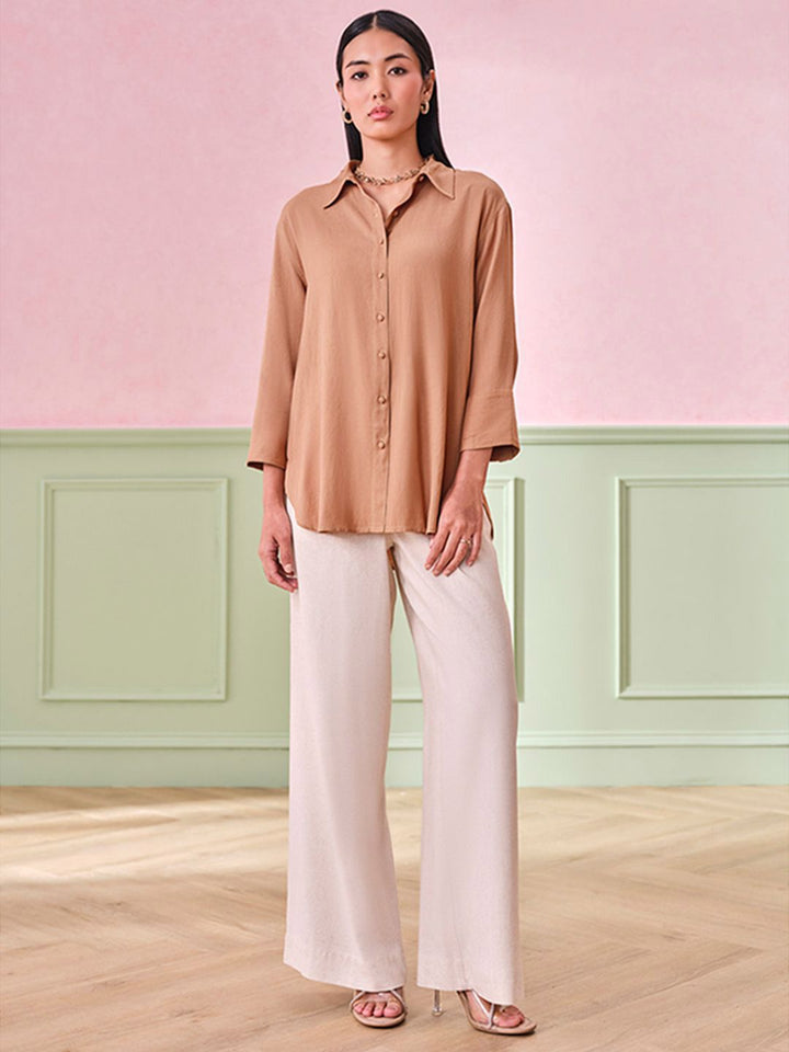 AND Women Solid Shirt Collar Top