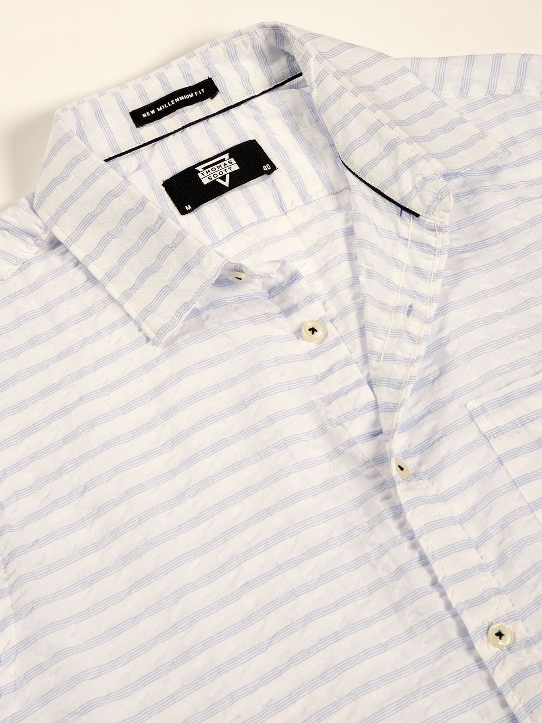 Thomas Scott Premium Spread Collar Seersucker Checks Pure Cotton Casual Shirt