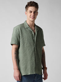 VASTRADO Men Classic Oversized Fit Cuban Collar Textured Casual Shirt