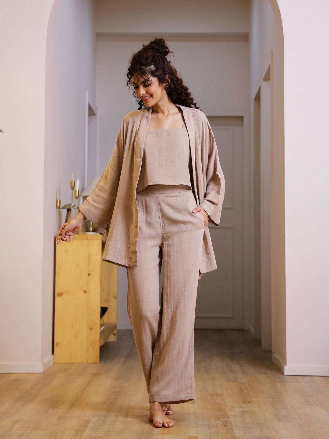 SANSKRUTIHOMES Women Pure Cotton Night suit with Robe