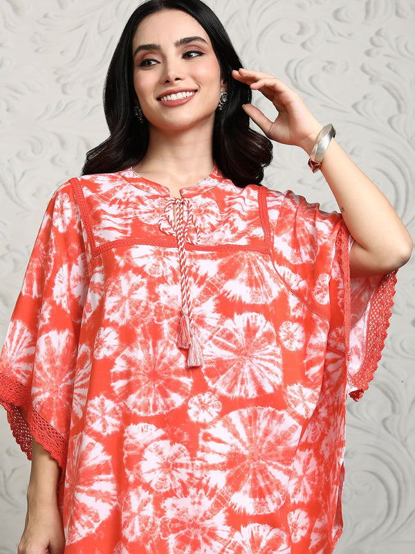 Vishudh Women Dyed Mandarin Collar Kimono Sleeves Kaftan Top