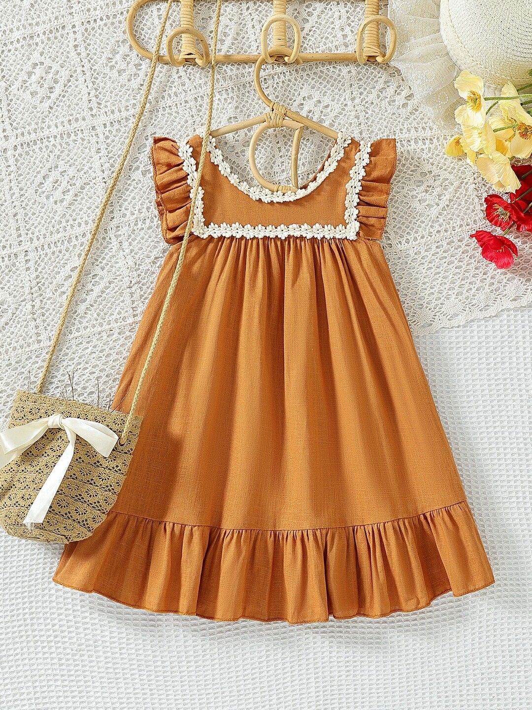 YK Girls Floral Embroidered A-Line Dress