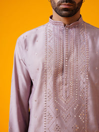 SOJANYA LUXE Cermin Kolar Mandarin Bersulam Geometrik Berfungsi Kurta Lurus Dengan Seluar
