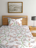 Myntra Elegant Homes White Floral Polycotton 300 TC Fitted Single Fine Bedsheet with a Pillow Cover-89 x 59 inches