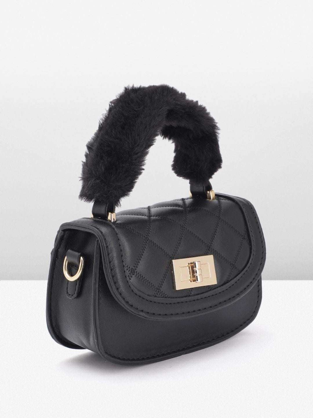 DressBerry Structured Brand Logo Embossed Quilted Satchel