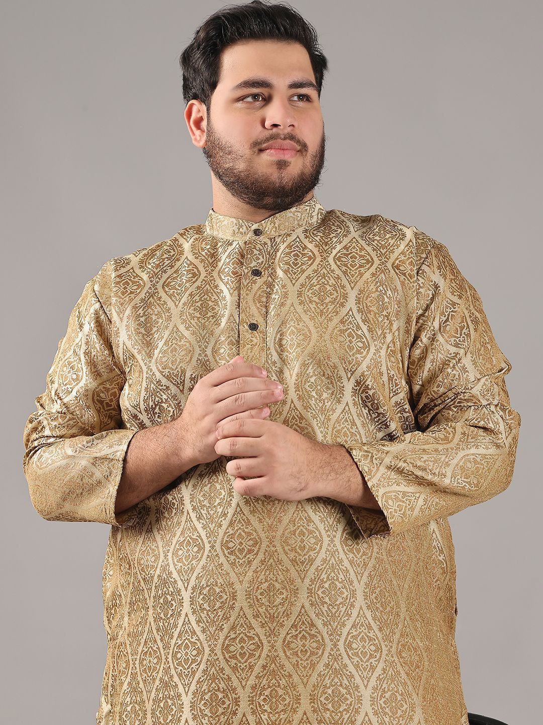 SOJANYA PLUS Plus Size Men Ethnic Motifs Woven Design Straight Kurta With Pyjamas