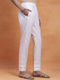 House of Chikankari Women White Cotton Solid Seluar