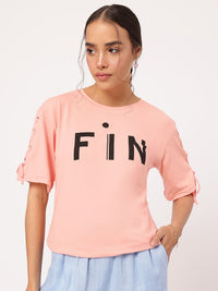 DressBerry Tik Talk Printed Lace-Up Sleeves T-shirt