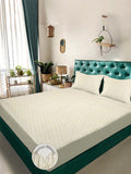 KLOTTHE Beige Geometric Printed Polycotton Fitted 300 TC Bedsheet & 2 Pillow Covers