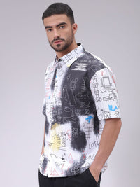 The Indian Garage Co Men Cutaway Collar Abstract Printed Boxy Fit Resortwear Shirt