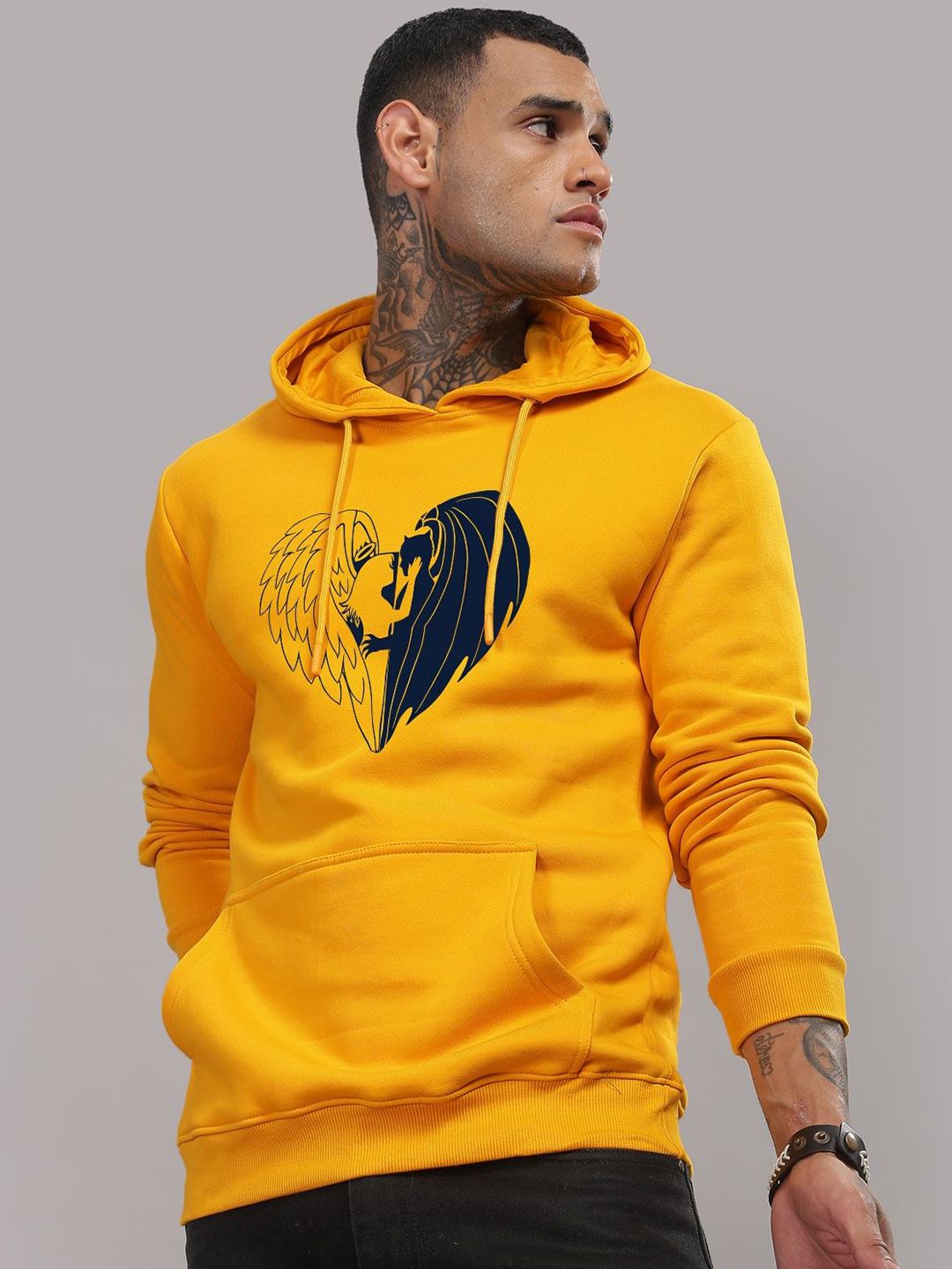 ADRO Lelaki Cotton Printed Hooded Pullover Sweatshirt Kasual
