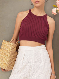 DressBerry Halter-Like Whispers Ribbed Moments Knit Crop Top