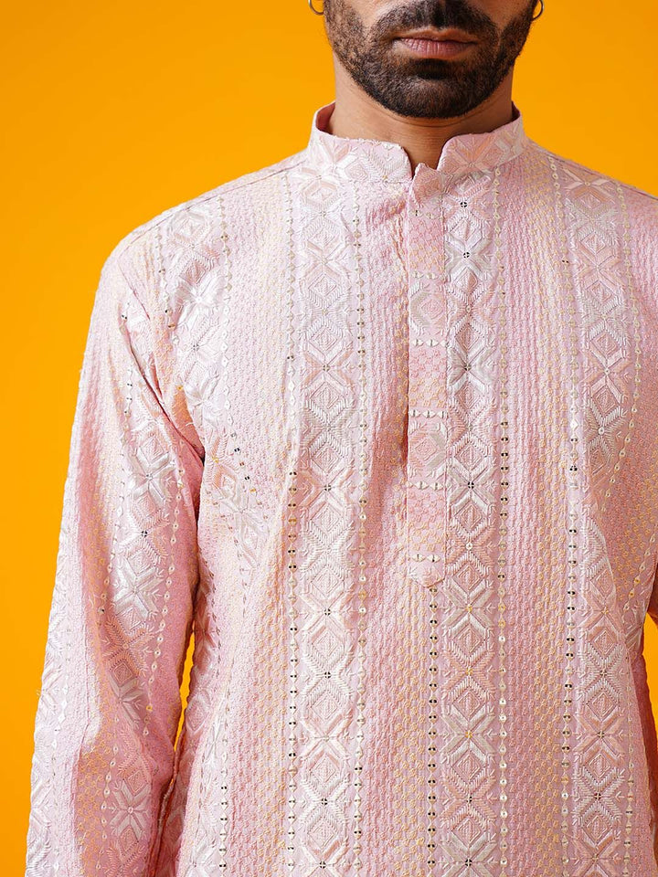 SOJANYA LUXE Motif Etnik Bersulam Labuci Mandarin Kurta Lurus Kolar