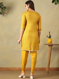 Mamicha Women Leheriya Dyed Regular Thread Work Kurta with Dhoti Pants