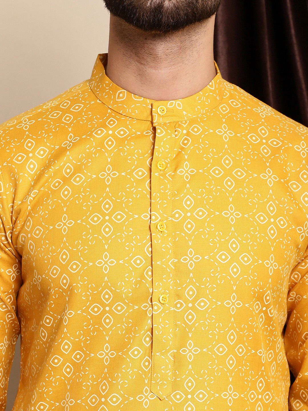 Anouk Mustard Yellow Ethnic Motifs Printed Regular Kurta with Churidar