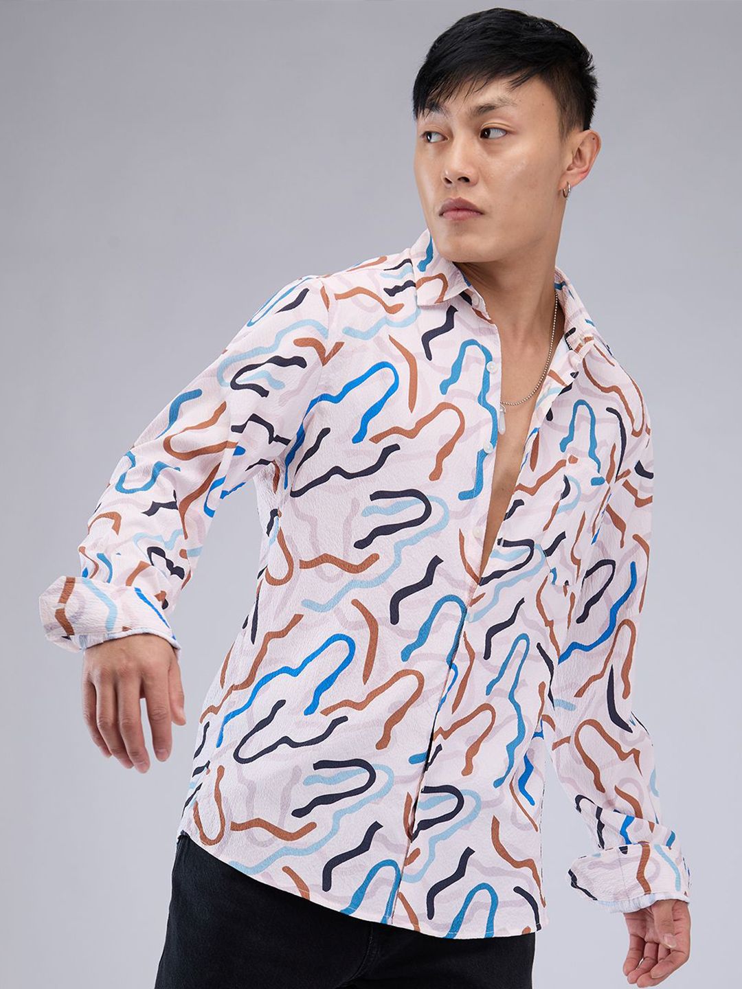 VASTRADO Men Classic Cutaway Collar Abstract Printed Slim Fit Casual Shirt