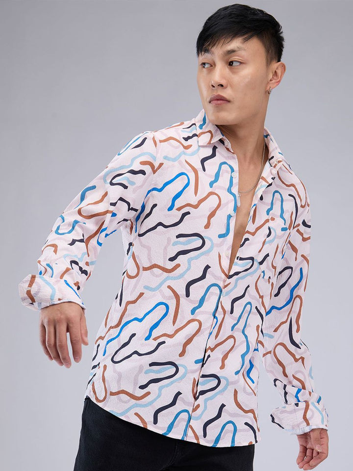 VASTRADO Men Classic Cutaway Collar Abstract Printed Slim Fit Casual Shirt