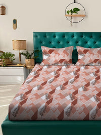 Myntra Elegant Homes Rust & White Pure Cotton 400 TC King Bedsheet with 2 Pillow Covers