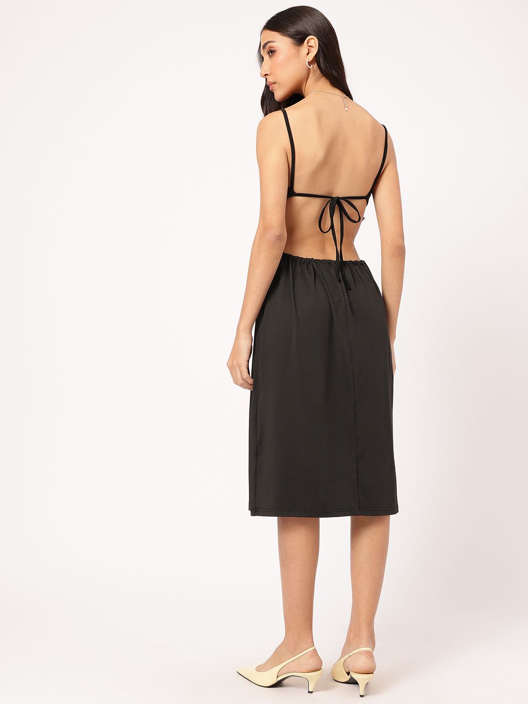 DressBerry Cutie-Pie Style Tie-Up Open Back Shoulder Straps A-Line Dress
