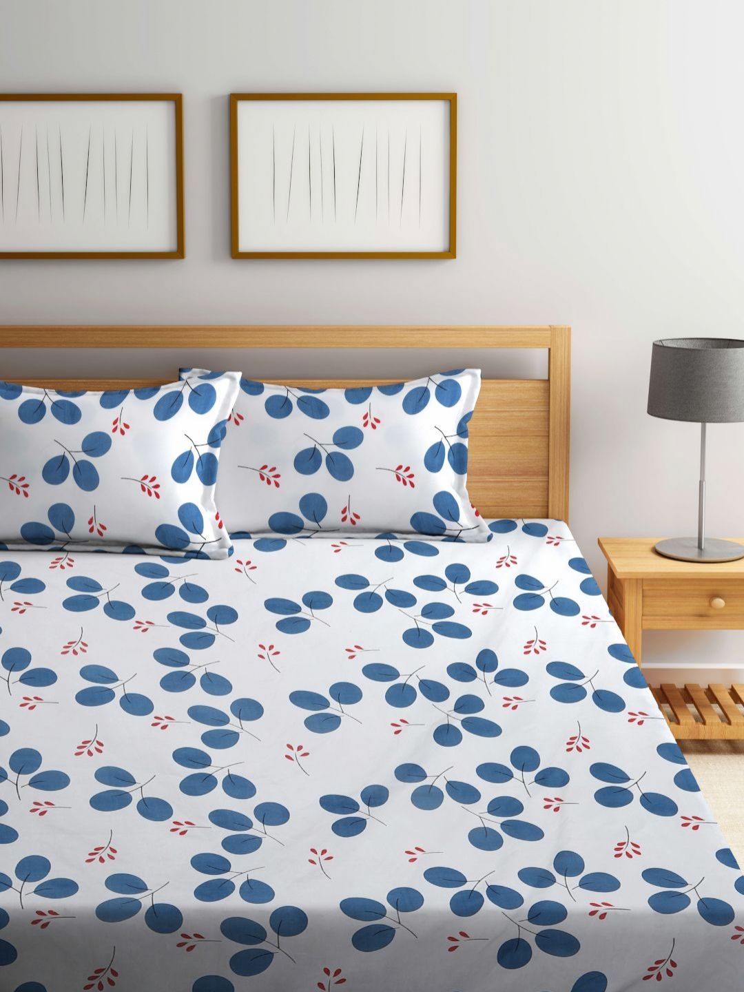 Myntra Elegant Homes Kapas Bunga Putih 300 TC Dilengkapi Cadar King Halus dengan 2 Sarung Bantal-98 x 89 inci
