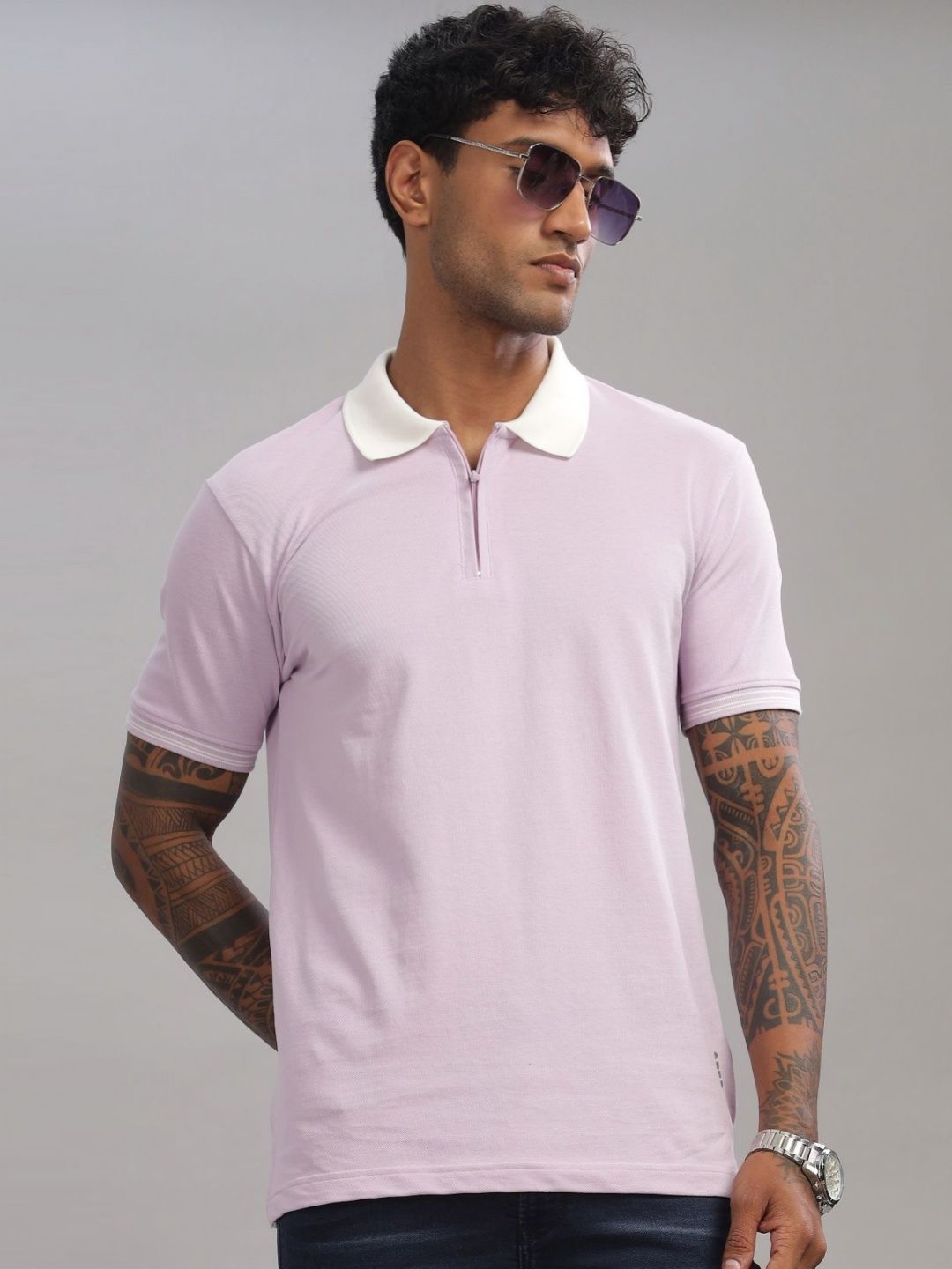 ADRO Men Solid Polo Collar Cotton T-Shirt