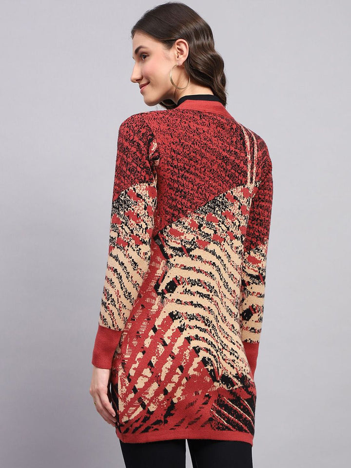 Monte Carlo Women Self Design V-Neck Long Sleeves Woollen Cardigan
