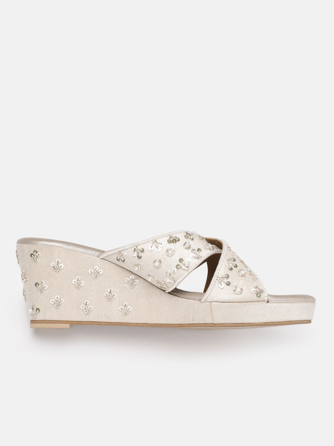 House of Pataudi Embellished Open Toe Wedge Heels