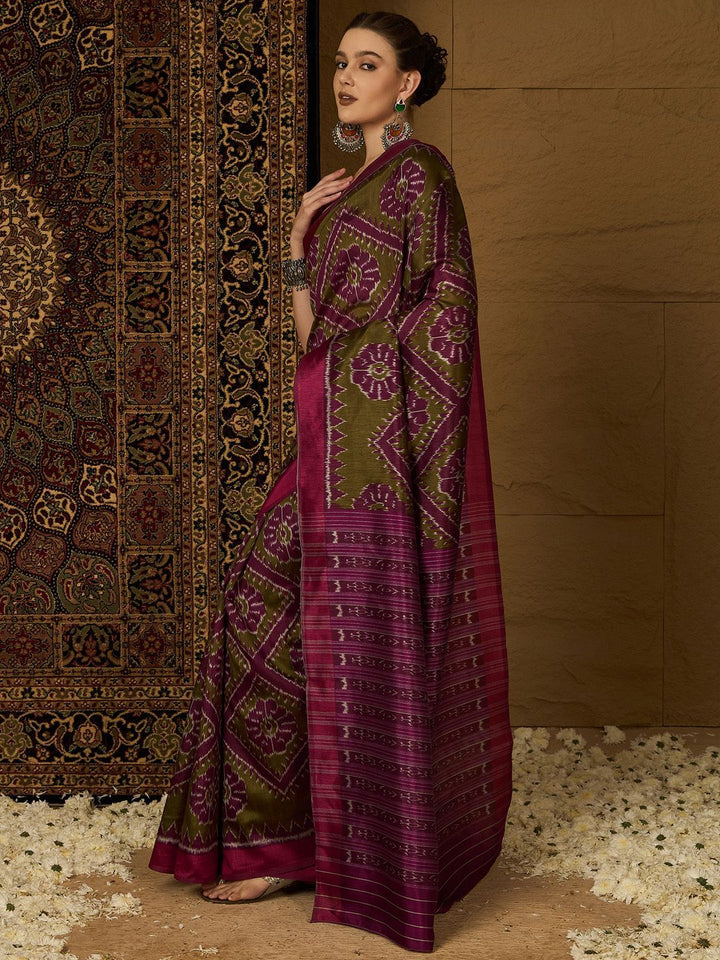 Saree mall Silk Blend Designer Ikat Sarees