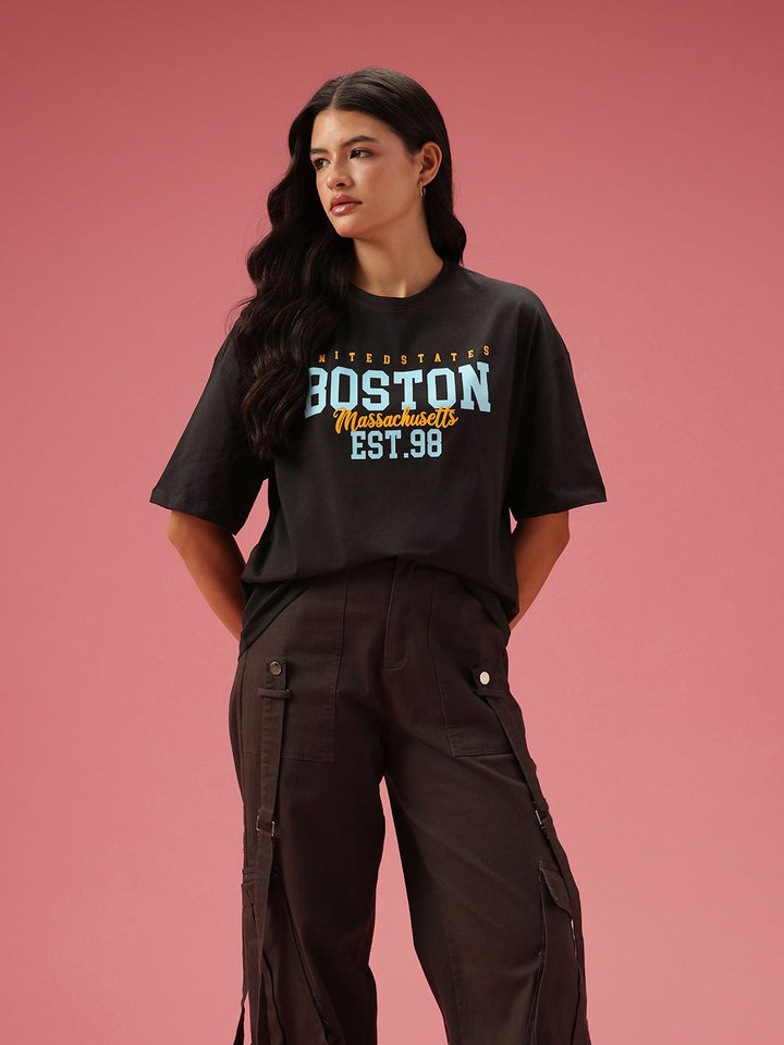 DressBerry Relaxed Fit Typography Printed Pure Cotton T-shirt