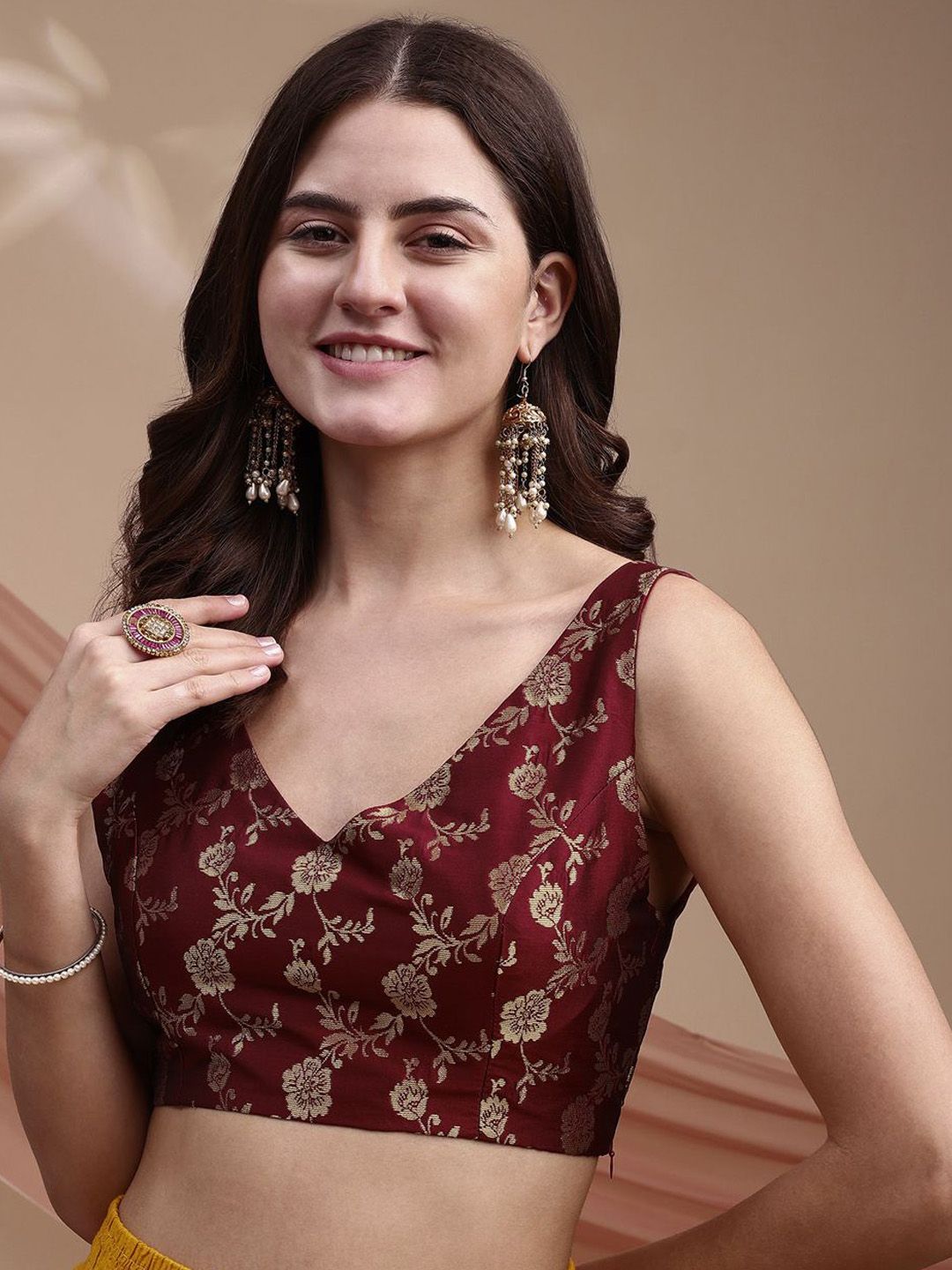 Tikhi Imli Woven Design Brocade Saree Blouse