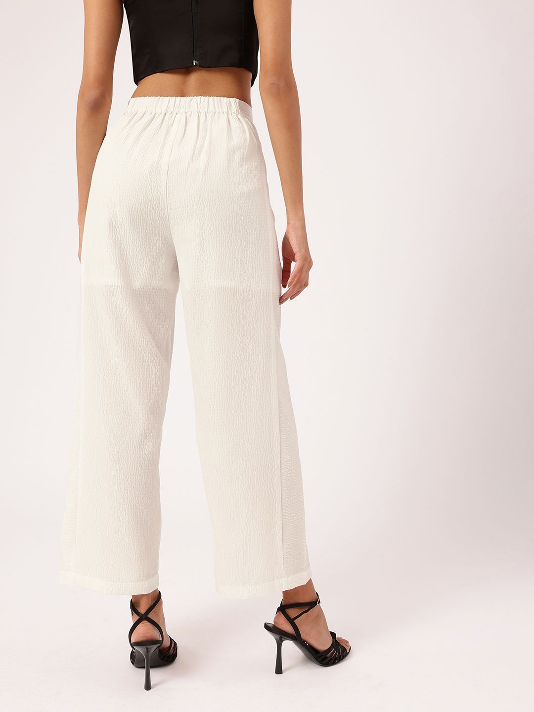 DressBerry Women Feminine Glam Seersucker Pleated Trousers