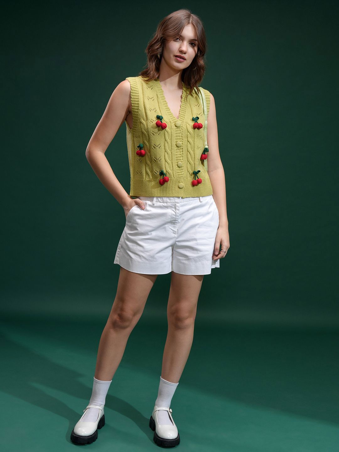 Espyr oleh Tokyo Talkies Wanita Dihiasi Sweater Cardigan Tanpa Lengan