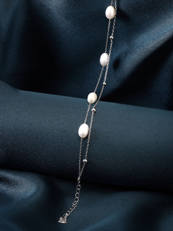PANASH 925 Sterling Silver Rhodium-Plated Fresh Water Pearls Multistrand Bracelet