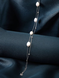PANASH 925 Sterling Silver Rhodium-Plated Fresh Water Pearls Multistrand Bracelet